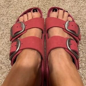 Birkenstock Arizona Suede Hot Pink Big Buckle
